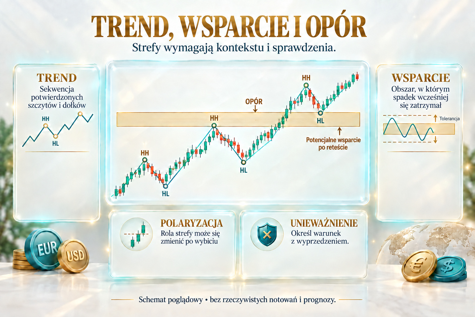 Trend, wsparcie, opór i zmiana roli strefy po wybiciu