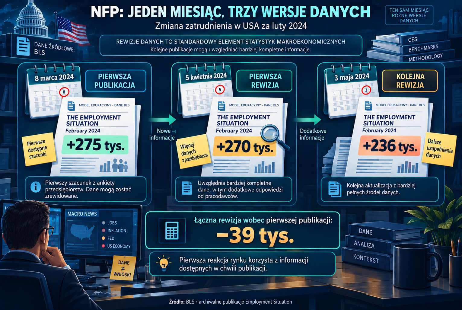 Rewizje NFP za luty 2024: 275, 270 i 236 tysięcy