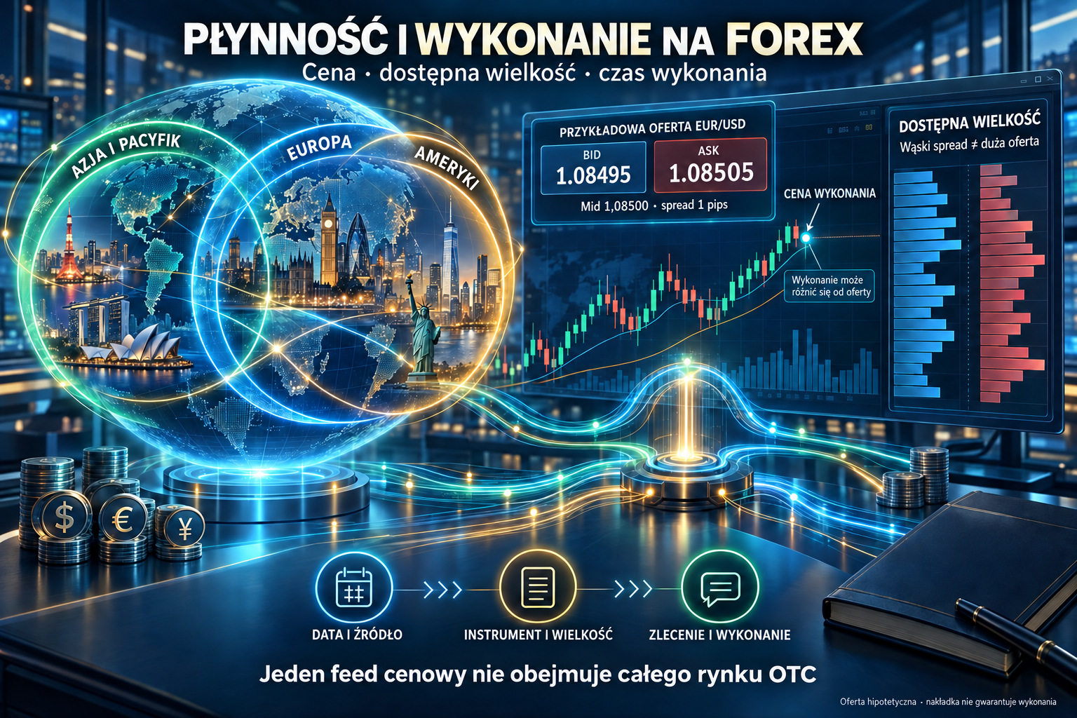 Płynność Forex: spread, dostępna wielkość i cena wykonania