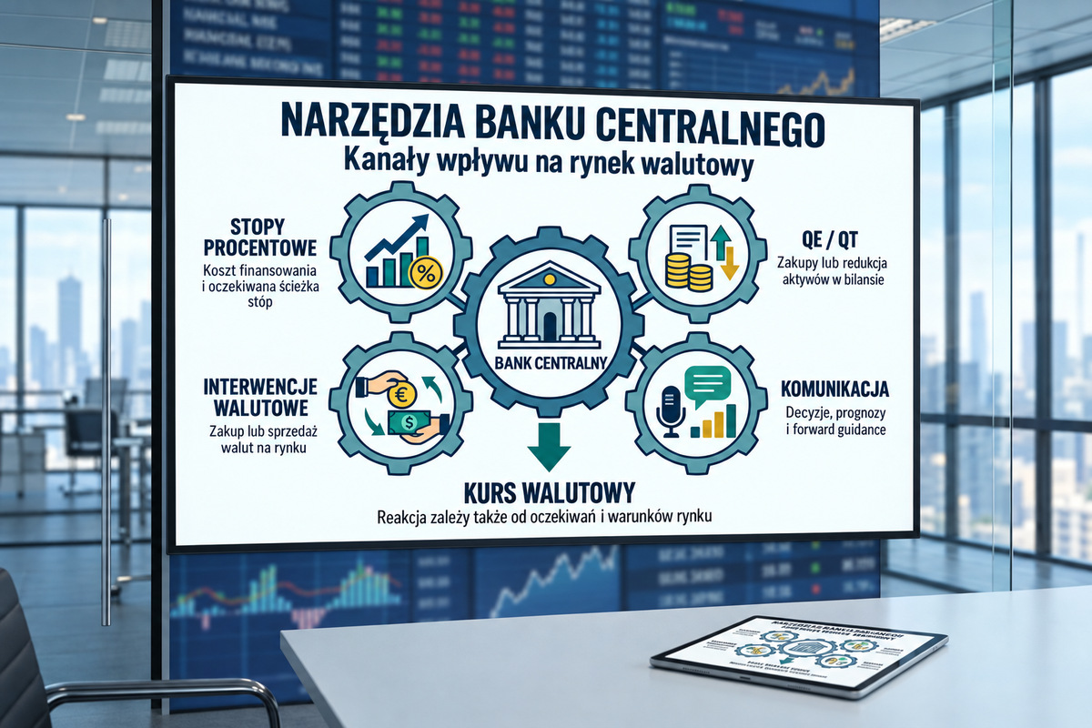 Narzędzia banku centralnego i warunkowa reakcja kursu. Kierunek reakcji kursu zależy również od wcześniejszych oczekiwań i otoczenia rynkowego.